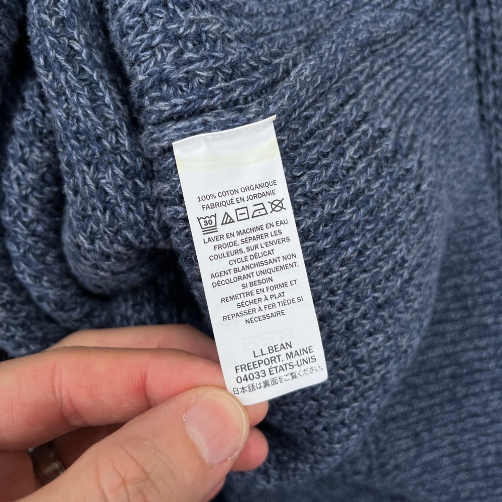 LL Bean Organic Cotton Waffle Sweater Mens XL Blue Fisherman 1/4 Zip Pullover - Picture 10 of 10